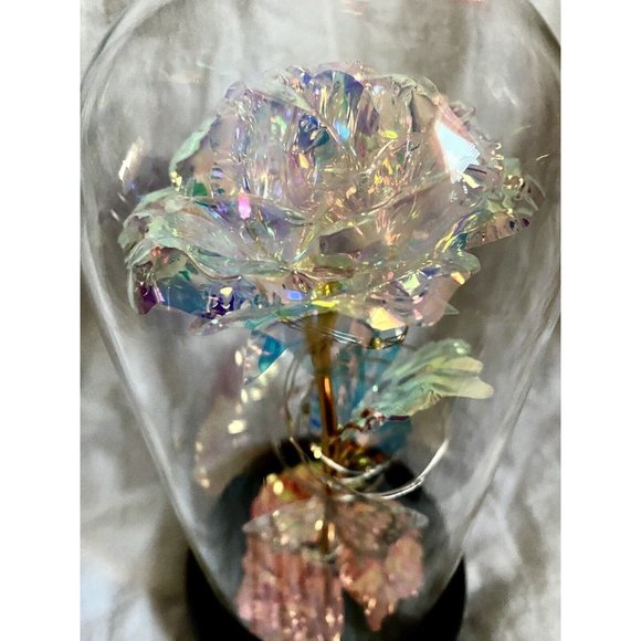 Eternal Rose In Dome With Fairy Lights Batteries Included Best Wishes Boxed Gift - Picture 5 of 11